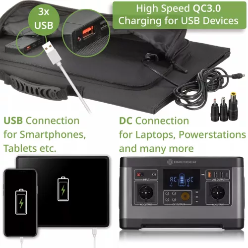 Bresser 90 Wattos mobil napelemes töltő, USB-vel