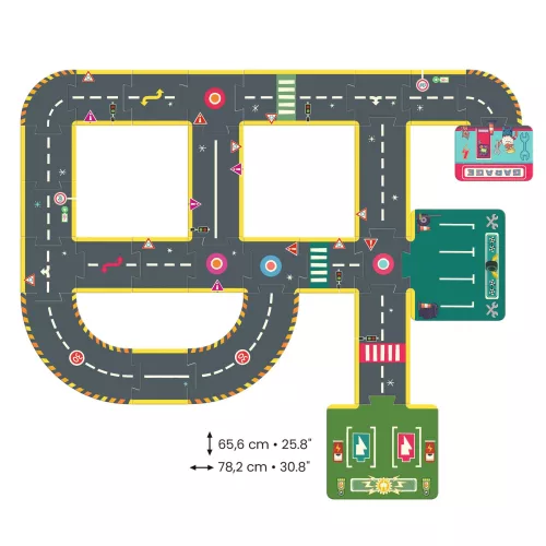 CRAZY MOTORS autópálya - Városi kőrút - City circuit - Giant puzzle - 26 pcs