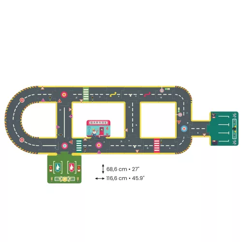 CRAZY MOTORS autópálya - Városi kőrút - City circuit - Giant puzzle - 26 pcs