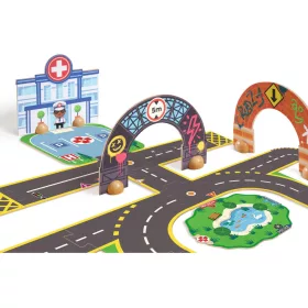   CRAZY MOTORS autópálya - Városi úthálózat épület elemekkel - Puzzl'Up City-Giant- 33 pcs