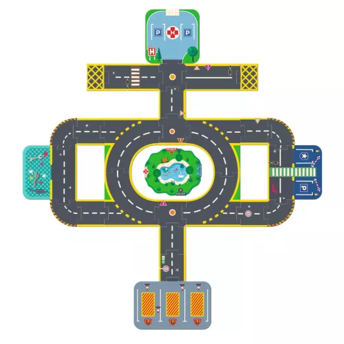 CRAZY MOTORS autópálya - Városi úthálózat épület elemekkel - Puzzl'Up City-Giant- 33 pcs