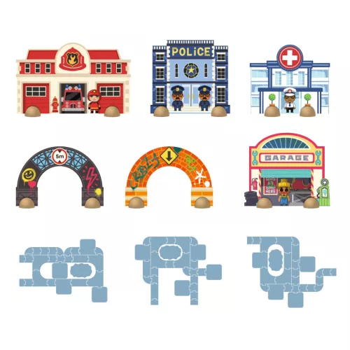 CRAZY MOTORS autópálya - Városi úthálózat épület elemekkel - Puzzl'Up City-Giant- 33 pcs