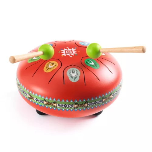 Játékhangszer - Rezgőnyelves acél dob, 8 hangú, piros - Red Metal Tongue Drum