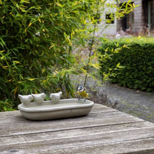 Kerámia madáritató és etető tál, ovális, szürke
