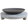 Öntöttvas tűzrakó tál kör alakú gránit lapon, 59 cm átmérőjű
