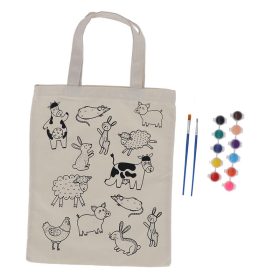   Kifesthető farm állatos vászon gyerek táska, festékkel és ecsettel, 29 x 30 cm