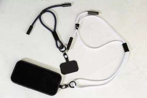 HolCharge 60 W-os RPET mobiltartós nyakpánt kábellel