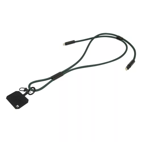 HolCharge 60 W-os RPET mobiltartós nyakpánt kábellel