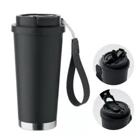   Duplafalú szívószálas újrahasznosított acél thermo pohár 500 ml