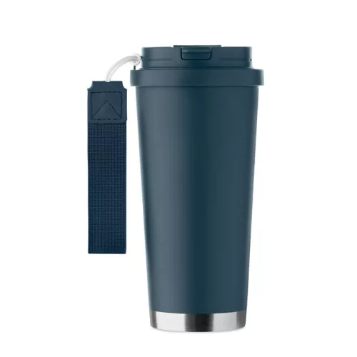 Duplafalú szívószálas újrahasznosított acél thermo pohár 500 ml