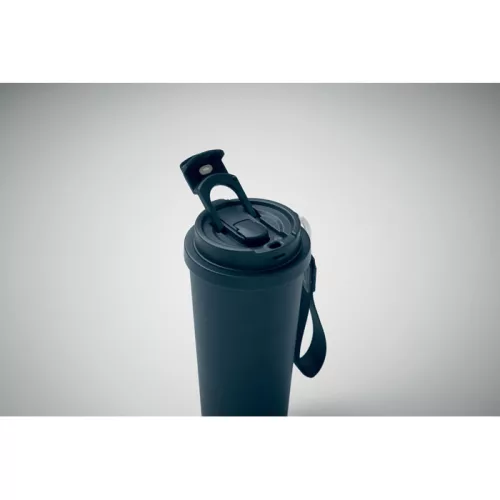 Duplafalú szívószálas újrahasznosított acél thermo pohár 500 ml