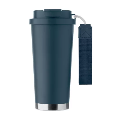Duplafalú szívószálas újrahasznosított acél thermo pohár 500 ml