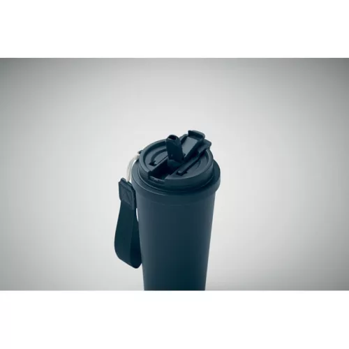 Duplafalú szívószálas újrahasznosított acél thermo pohár 500 ml