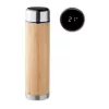 Duplafalú rozsdamentes acél termosz bambusz külsővel, hőmérővel 480 ml
