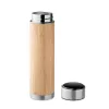 Duplafalú rozsdamentes acél termosz bambusz külsővel, hőmérővel 480 ml