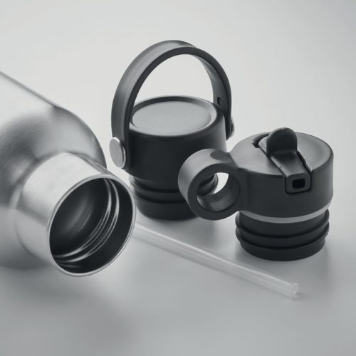 Duplafalú szívószálas újrahasznosított acél termosz kétféle kupakkal 700 ml