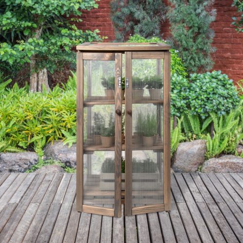 Fából készült polcos üvegház, barna, 125 x 70 x 54 cm