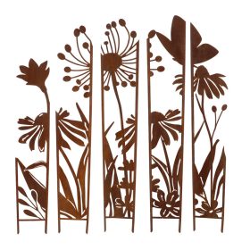   Rusztikus stílusú lézervágott fém növényfuttató, virág mintás, 117 cm, 5 db-os szett, csomag, 2 db