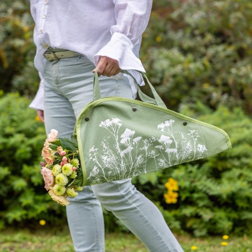 Mezei virág mintás virágtartó táska, zöld