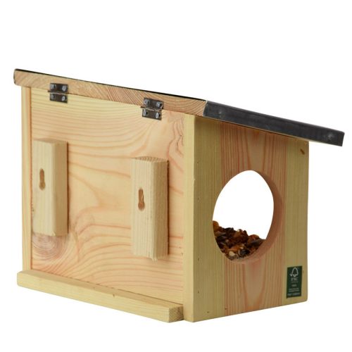 Dupla bejáratú mókus etető, cink tetővel, 25 cm